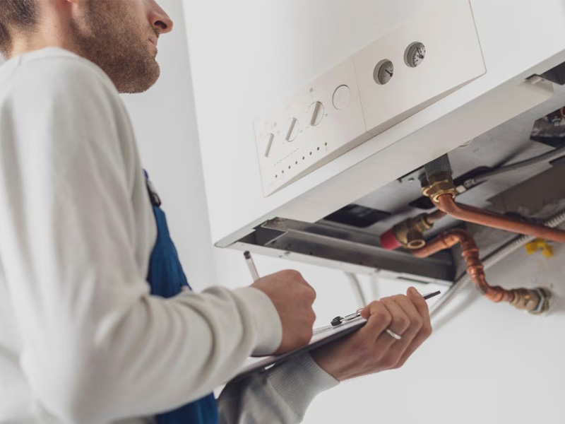 Técnico reparando una caldera Whirlpool